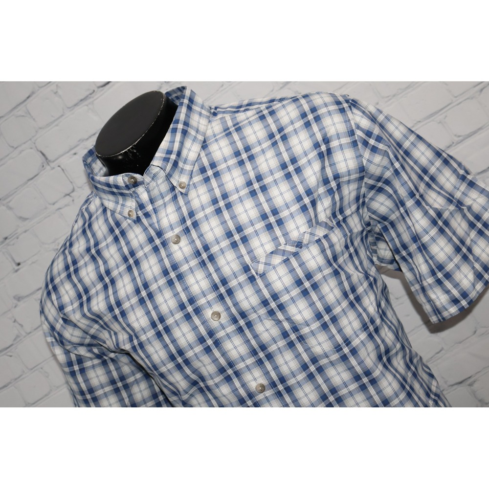 Chaps Peformance Button Down Shirt Mens XXL Blue Plaid Mesh Lining Pocket